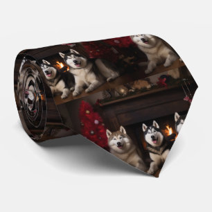 Alaskan Malamute am Kamin Weihnachten Krawatte