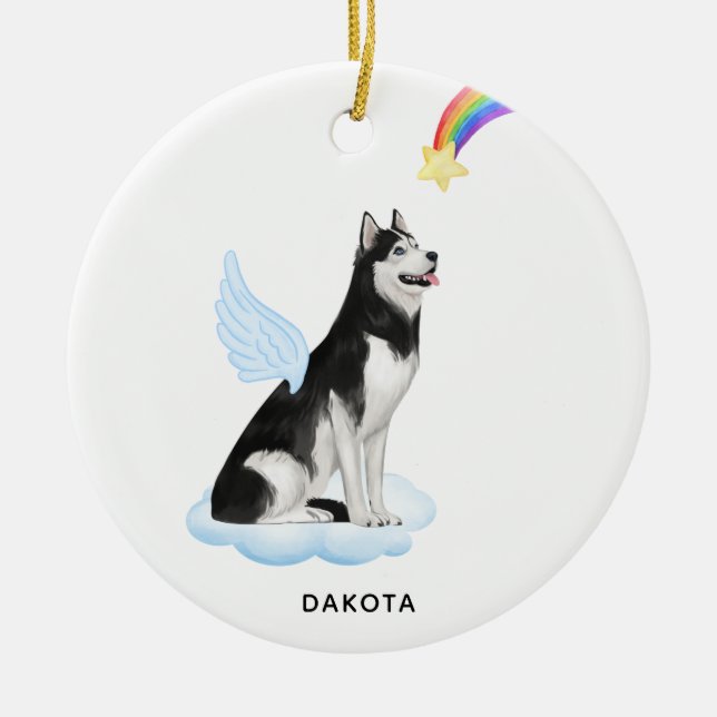 Alaskan Malamute Angel Personalisiert Dog Memorial Keramik Ornament (Vorne)