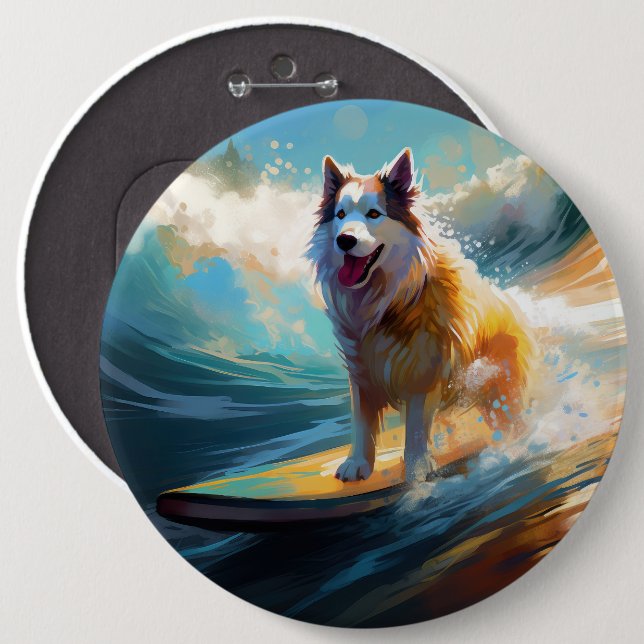 Alaskan Malamute Beach Surfmalerei Button (Vorne & Hinten)