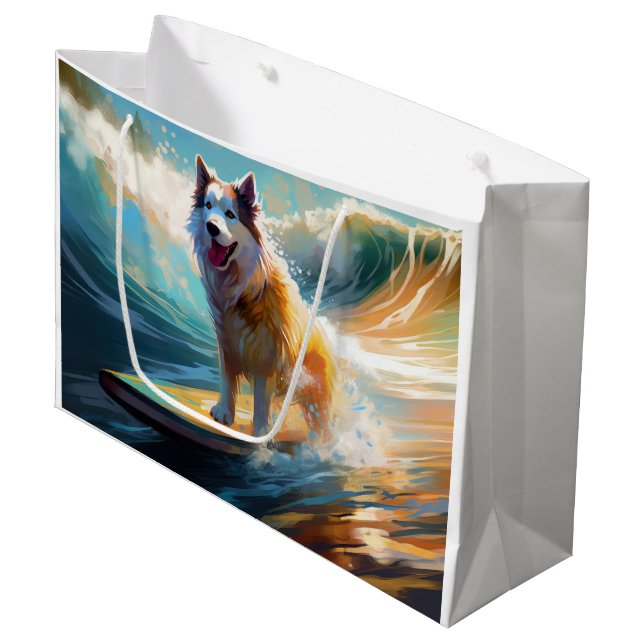 Alaskan Malamute Beach Surfmalerei Große Geschenktüte (Vorderseite Schrägansicht)
