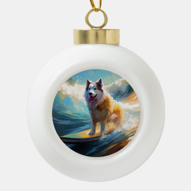 Alaskan Malamute Beach Surfmalerei Keramik Kugel-Ornament (Vorderseite)