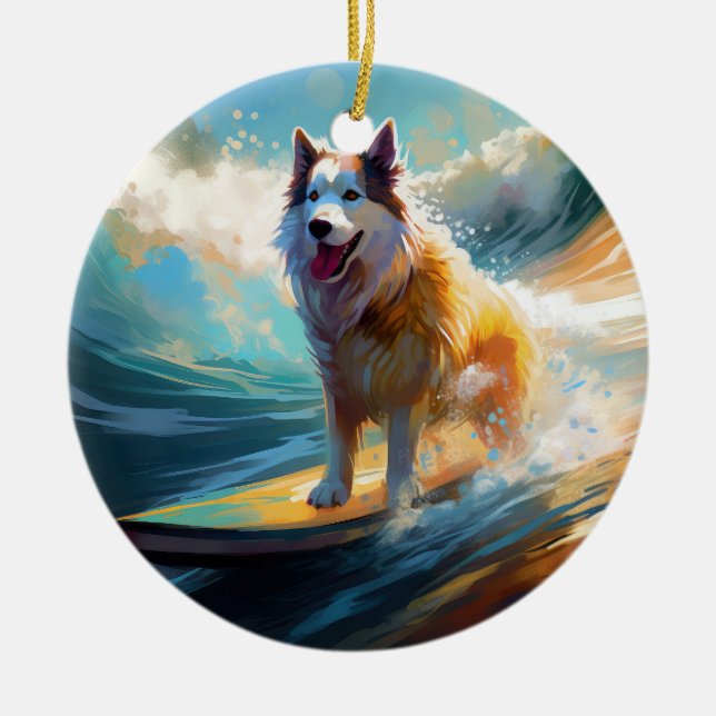 Alaskan Malamute Beach Surfmalerei Keramik Ornament (Vorne)