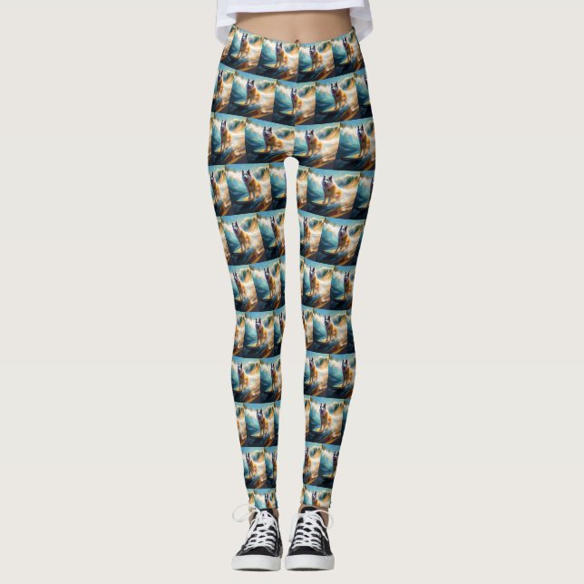 Alaskan Malamute Beach Surfmalerei Leggings (Vorderseite)