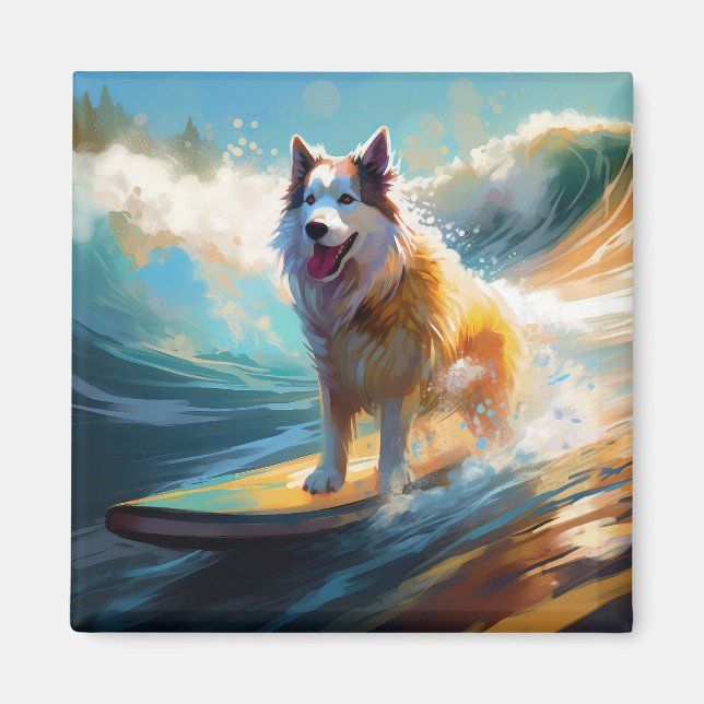 Alaskan Malamute Beach Surfmalerei Magnet (Vorne)