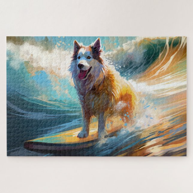 Alaskan Malamute Beach Surfmalerei Puzzle (Horizontal)
