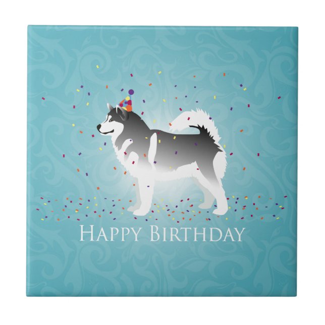 Alaskan Malamute Birthday Design Fliese (Vorderseite)
