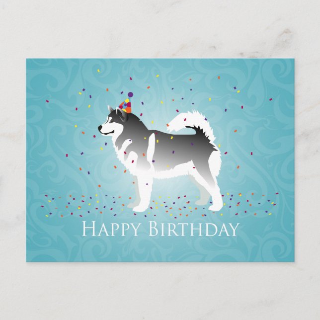 Alaskan Malamute Birthday Design Postkarte (Vorderseite)