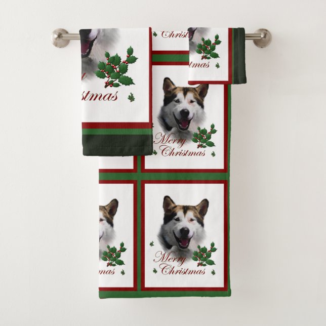 Alaskan Malamute Christmas Badhandtuch Set (Insitu)