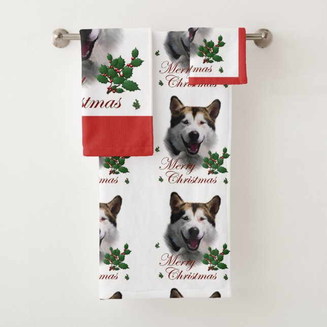 Alaskan Malamute Christmas Badhandtuch Set (Insitu)