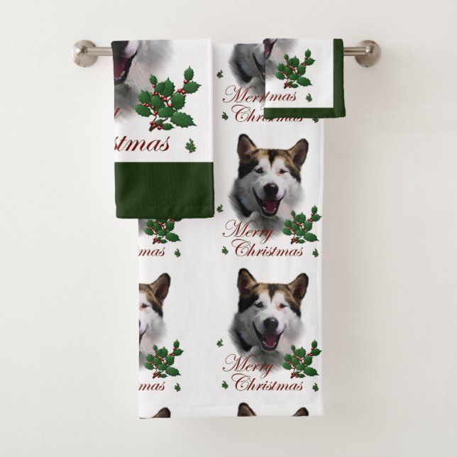 Alaskan Malamute Christmas Badhandtuch Set (Insitu)