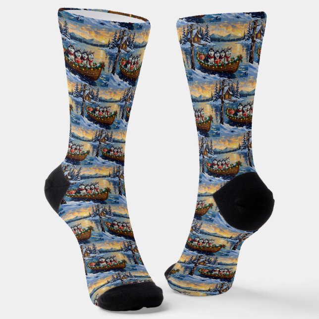 Alaskan Malamute Christmas Boat Holiday Socken (Gewinkelt)