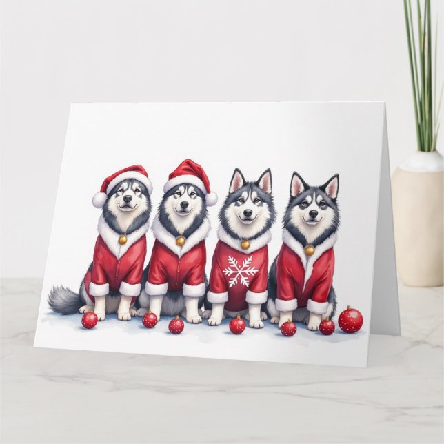 Alaskan Malamute Christmas Dress Santa Hat Karte (Vorderseite)