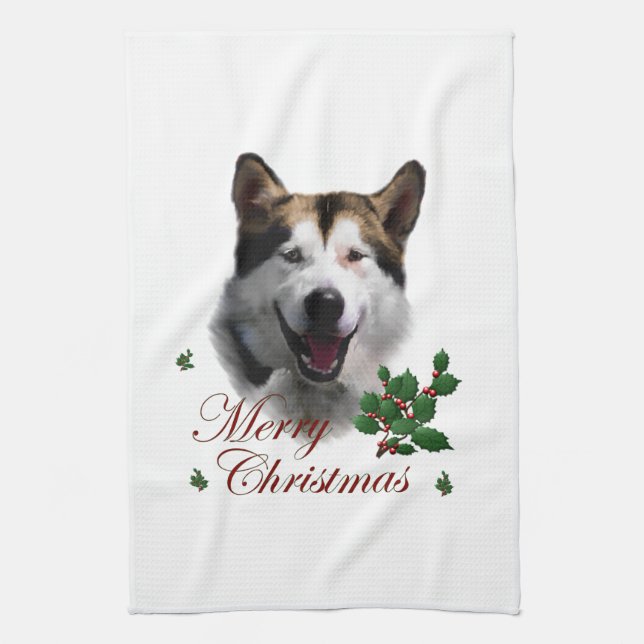 Alaskan Malamute Christmas Handtuch (Vertikal)