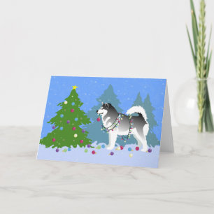 Alaskan Malamute dekorieren Weihnachtsbaum Feiertagskarte