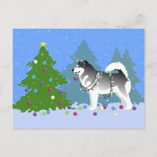 Alaskan Malamute dekorieren Weihnachtsbaum Feiertagspostkarte