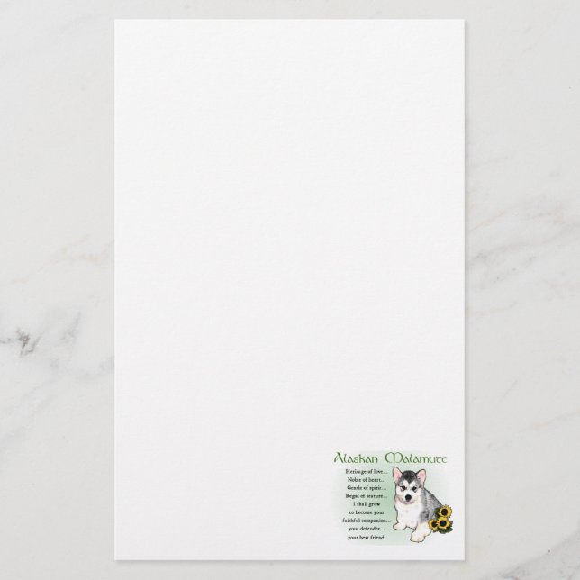Alaskan Malamute Dog Art Briefpapier (Vorderseite)