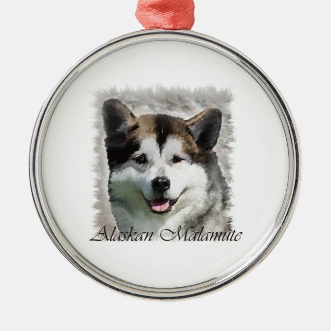 Alaskan Malamute Dog Art Silbernes Ornament (Vorne)