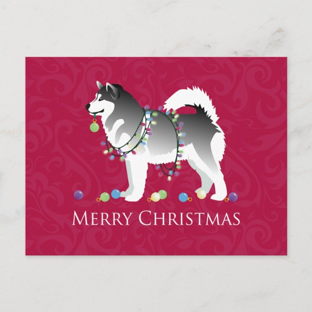 Alaskan Malamute Dog Frohe Weihnachtsgestaltung Feiertagspostkarte (Vorderseite)