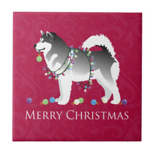 Alaskan Malamute Dog Frohe Weihnachtsgestaltung Fliese