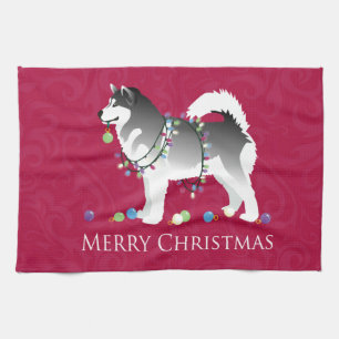 Alaskan Malamute Dog Frohe Weihnachtsgestaltung Handtuch