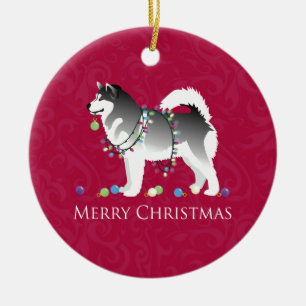 Alaskan Malamute Dog Frohe Weihnachtsgestaltung Keramik Ornament