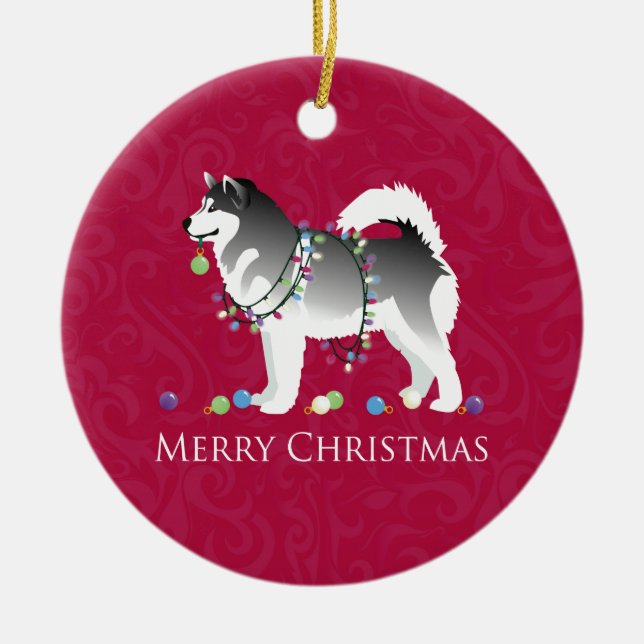 Alaskan Malamute Dog Frohe Weihnachtsgestaltung Keramik Ornament (Vorne)