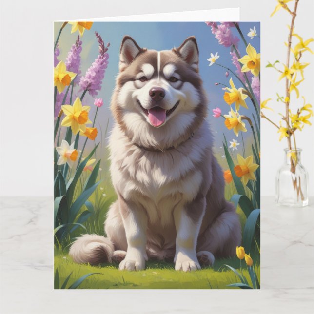 Alaskan Malamute Dog Frühlingsblumen Malerei Karte (Gelbe Blume)