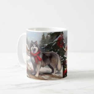 Alaskan Malamute Dog im Schnee Weihnachten Kaffeetasse