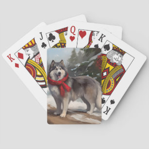 Alaskan Malamute Dog im Schnee Weihnachten Spielkarten