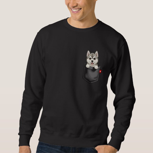 Alaskan Malamute Dog in Pocket Peeking Cute Puppy  Sweatshirt (Vorderseite)