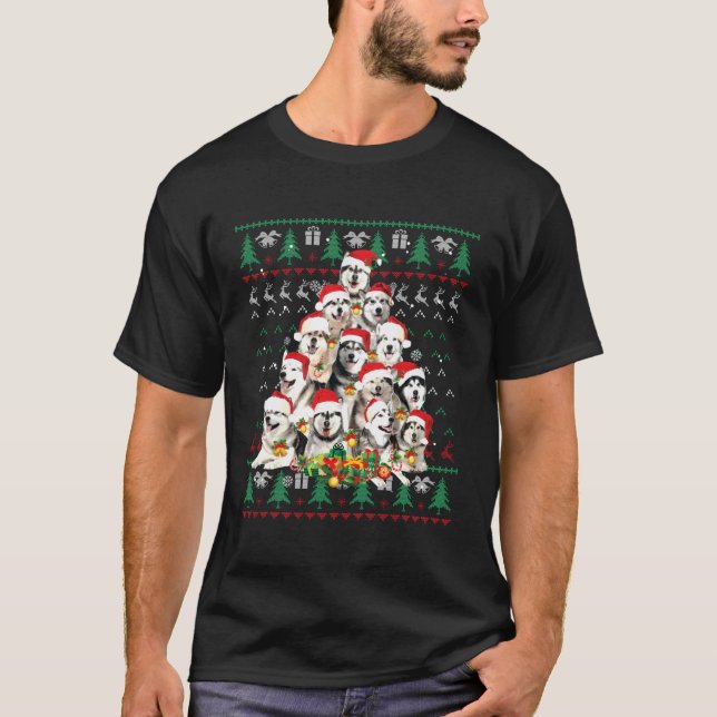 Alaskan Malamute Dog Lover Gift Ugly Sweater Xmas T-Shirt (Vorderseite)