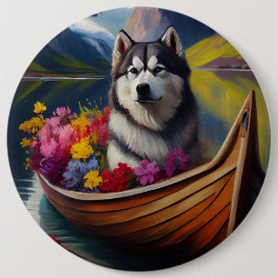 Alaskan Malamute Dog on Paddle: Ein Landschaftlich Button