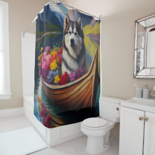 Alaskan Malamute Dog on Paddle: Ein Landschaftlich Duschvorhang