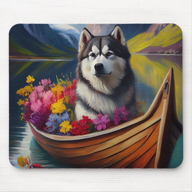 Alaskan Malamute Dog on Paddle: Ein Landschaftlich Mousepad (Vorne)