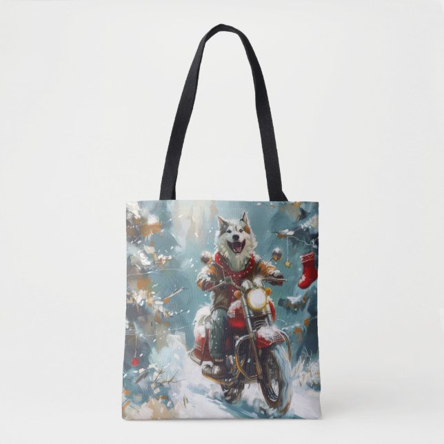 Alaskan Malamute Dog Riding Motorrad Weihnachten (Vorderseite)