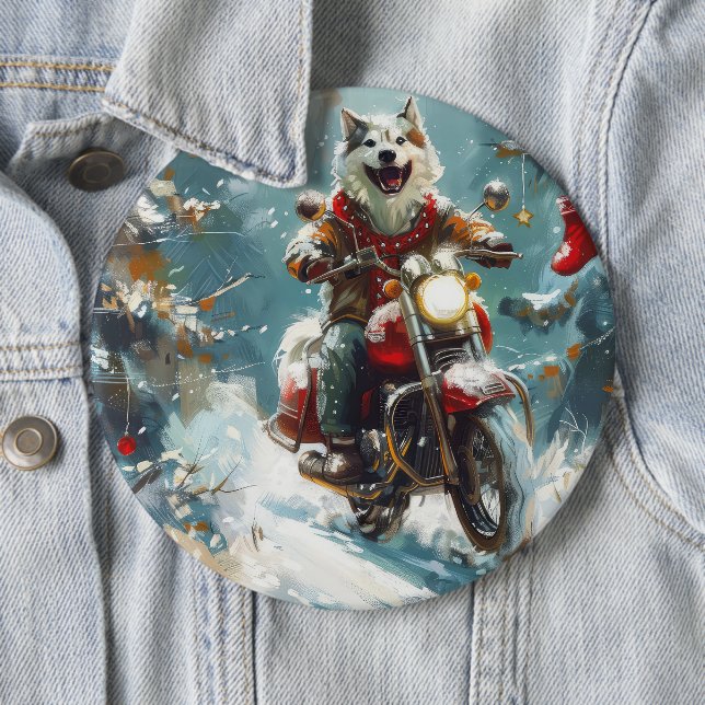 Alaskan Malamute Dog Riding Motorrad Weihnachten Button (Beispiel)