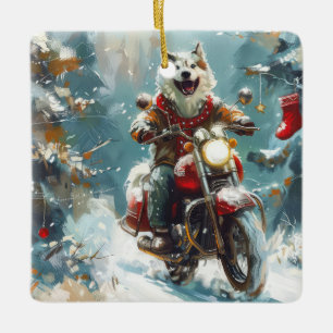 Alaskan Malamute Dog Riding Motorrad Weihnachten Keramikornament