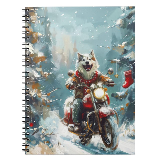 Alaskan Malamute Dog Riding Motorrad Weihnachten Notizblock (Vorderseite)