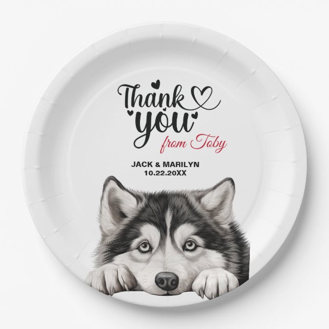 Alaskan Malamute Dog Wedding Reception Pappteller (Vorderseite)