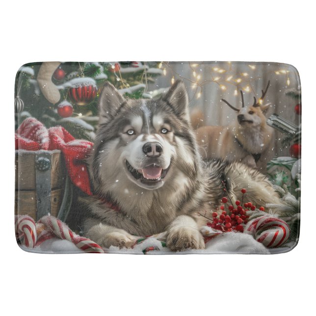 Alaskan Malamute Dog Weihnachtsfest Badematte (Vorderseite)