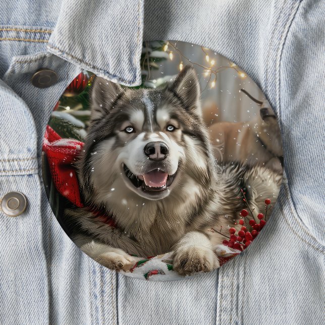Alaskan Malamute Dog Weihnachtsfest Button (Beispiel)
