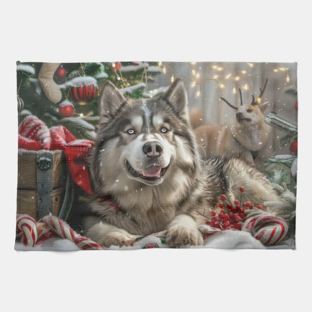Alaskan Malamute Dog Weihnachtsfest Geschirrtuch (Horizontal)