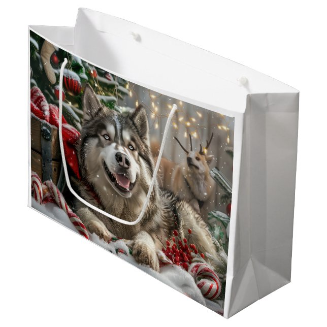 Alaskan Malamute Dog Weihnachtsfest Große Geschenktüte (Vorderseite Schrägansicht)