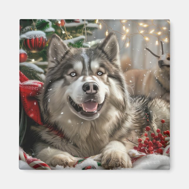 Alaskan Malamute Dog Weihnachtsfest Magnet (Vorne)