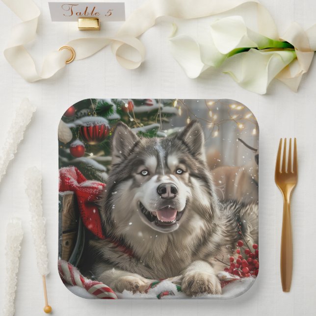 Alaskan Malamute Dog Weihnachtsfest Pappteller (Hochzeit)