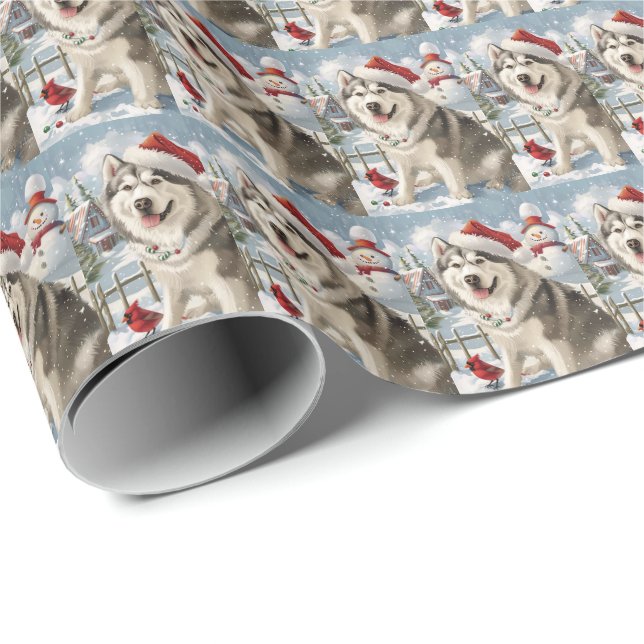 Alaskan Malamute Dog Winter Wunderland Weihnachten Geschenkpapier (Rolleneckpunkt)