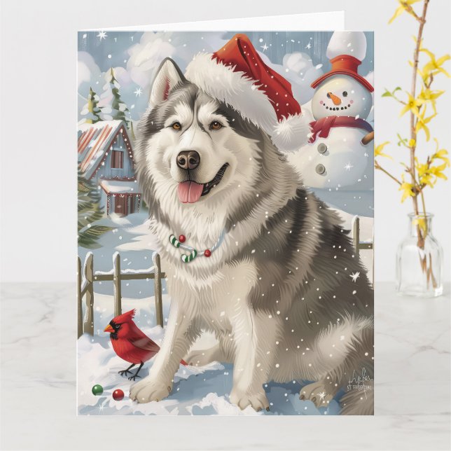 Alaskan Malamute Dog Winter Wunderland Weihnachten Karte (Gelbe Blume)