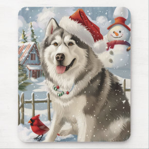 Alaskan Malamute Dog Winter Wunderland Weihnachten Mousepad