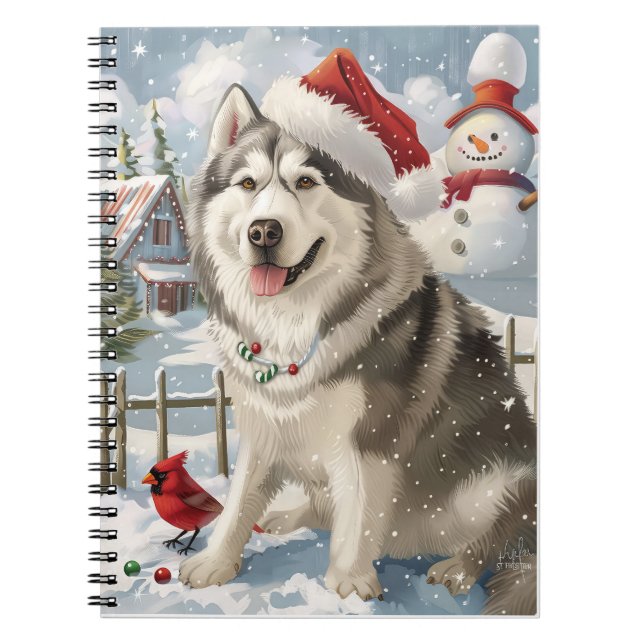 Alaskan Malamute Dog Winter Wunderland Weihnachten Notizblock (Vorderseite)
