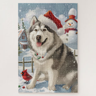 Alaskan Malamute Dog Winter Wunderland Weihnachten Puzzle
